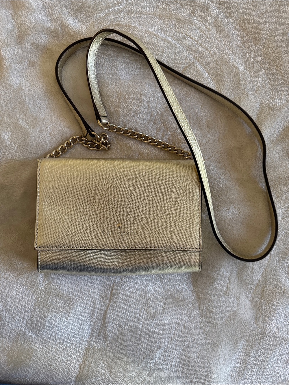 kate spade Metallic Gold Mini Crossbody with Chain Strap